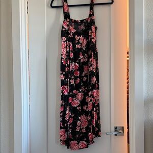 Torrid Black Floral Dress with Pink Roses